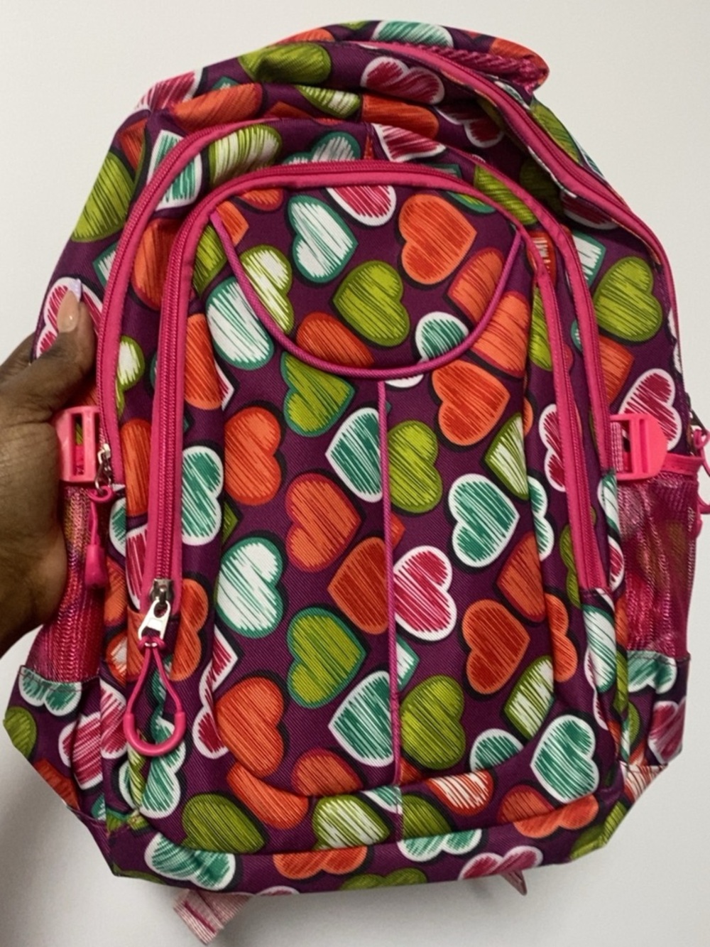 Heart-Print Kids Backpack - Pink & Multi